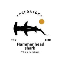 vintage retro hipster hammer head shark logo vector outline silhouette art icon