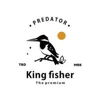 vintage retro hipster king fisher logo vector outline silhouette art icon