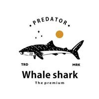 vintage retro hipster whale shark logo vector outline silhouette art icon