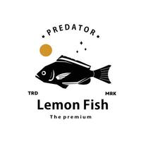 vintage retro hipster lemon fish logo vector outline silhouette art icon