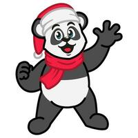 panda en un rojo bufanda y un Papa Noel sombrero celebrando Navidad vector