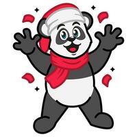 panda en un rojo bufanda y un Papa Noel sombrero celebrando Navidad vector