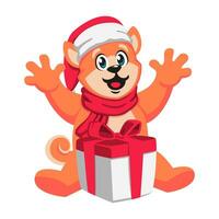 Cute cartoon dog in Santa hat with gift box vector