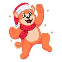 Happy cute cartoon dog in santa hat and scarf vector