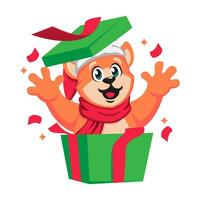 Cute cartoon dog in Santa hat with gift box vector