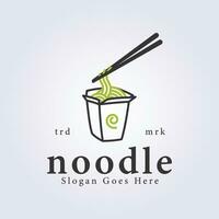 line art of noodle cup logo vector illustration design, line art vintage style template design