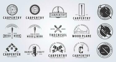 big bundle of carpentry tools logo vector illustration design, vintage style logo design