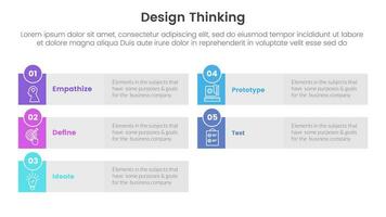 design thinking process infographic template banner with long rectangle box grey background with 5 point list information for slide presentation vector