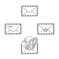 Linear Set of isolated retro envelopes on white background for design. Vector outline style illustration