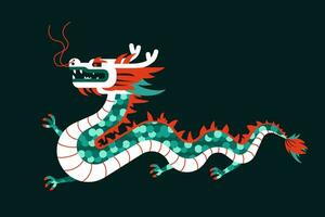 Vector isolated illustration of Chinese zodiac Dragon in geometric style on a black background. Symbol of the Lunar New Year 2024