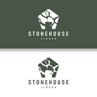 house stone logo design house rock geometric building structure elegant premium vector