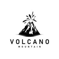 volcán logo ilustración silueta diseño volcán montaña en erupción con sencillo rocas y lava vector