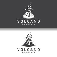 volcán logo ilustración silueta diseño volcán montaña en erupción con sencillo rocas y lava vector