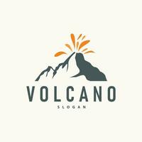 volcán logo ilustración silueta diseño volcán montaña en erupción con sencillo rocas y lava vector