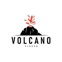 Volcano logo illustration silhouette design volcano mountain erupting with simple rocks and lava vector