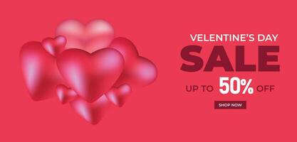 San Valentín día súper rebaja web bandera o enviar con corazones antecedentes. descuento promoción, y compras modelo. contento San Valentín día concepto con grande rebaja encabezamiento colgando corazones modelo vector