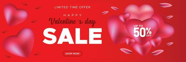 Valentine's Day Super Sale web banner or Post with hearts background. Discount Promotion, and shopping template. Happy Valentine's Day Concept with Big Sale Header Hanging Hearts Template vector