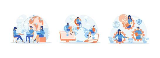 Outsourcing company concept, Developers team working scene,  Idea of teamwork and project. Outsourcing set flat vector modern illustration