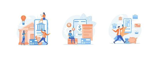 Mobile banking and finance management. Internet banking, mobile payment. Internet Banking 1 set flat vector modern illustration