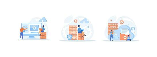 Cloud computing, data center, file management, cloud storage, cloud computing set flat vector modern illustration