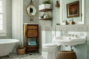 AI generated Eclectic Style Bathroom. Pro Photo