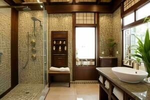 AI generated Asian Style Bathroom. Pro Photo