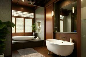 AI generated Asian Style Bathroom. Pro Photo