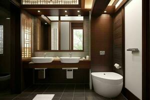 AI generated Asian Style Bathroom. Pro Photo