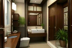 AI generated Asian Style Bathroom. Pro Photo