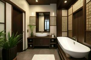 AI generated Asian Style Bathroom. Pro Photo