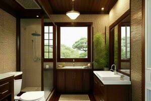 AI generated Asian Style Bathroom. Pro Photo