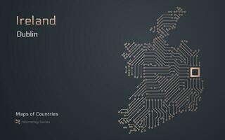 Ireland Map with a capital of Dublin Shown in a Microchip Pattern with processor. E-government. World Countries vector maps. Microchip Series