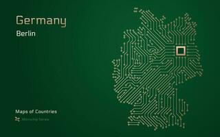 Alemania mapa con un capital de Berlina mostrado en un pastilla modelo con procesador. gobierno electrónico. mundo países vector mapas