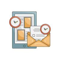 mail, document  in tab with clock time illustration vector