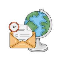 mail, clock time with globe illustration vector