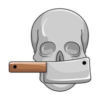 skull with butcher knife illustration vector