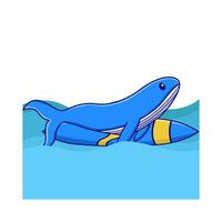 whale playing surfing board in swimming pool illustration vector