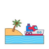 boat in beach with palm tree illustration vector