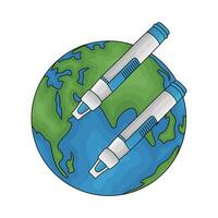 earth with insulin pen illustration vector