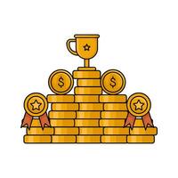 money coin, award ribbon with trophy illustration vector
