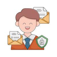 correo, proteccion con hombre ilustración vector