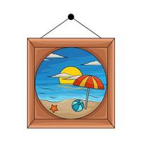 beach picture in frame hanging illuatration vector