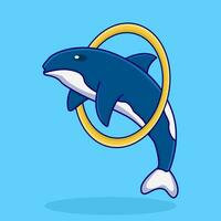 ballena jugando hola hoop en nadando piscina ilustración vector