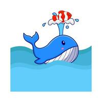 whale with fish in swimming pool  illustration vector