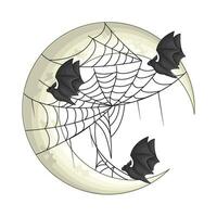 moon, bat with spider illustration vector