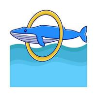 whale in hoolahoop with in swimming pool  illustration vector
