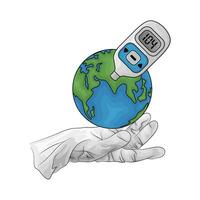 blood sugar detector with earth in over hand illustration vector