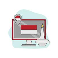 monas, location with flag indonesia in computer illustration vector