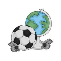 globe, soccer ball with whistle illustration vector