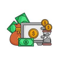 safe money, hourglass, money with money bag illustration vector